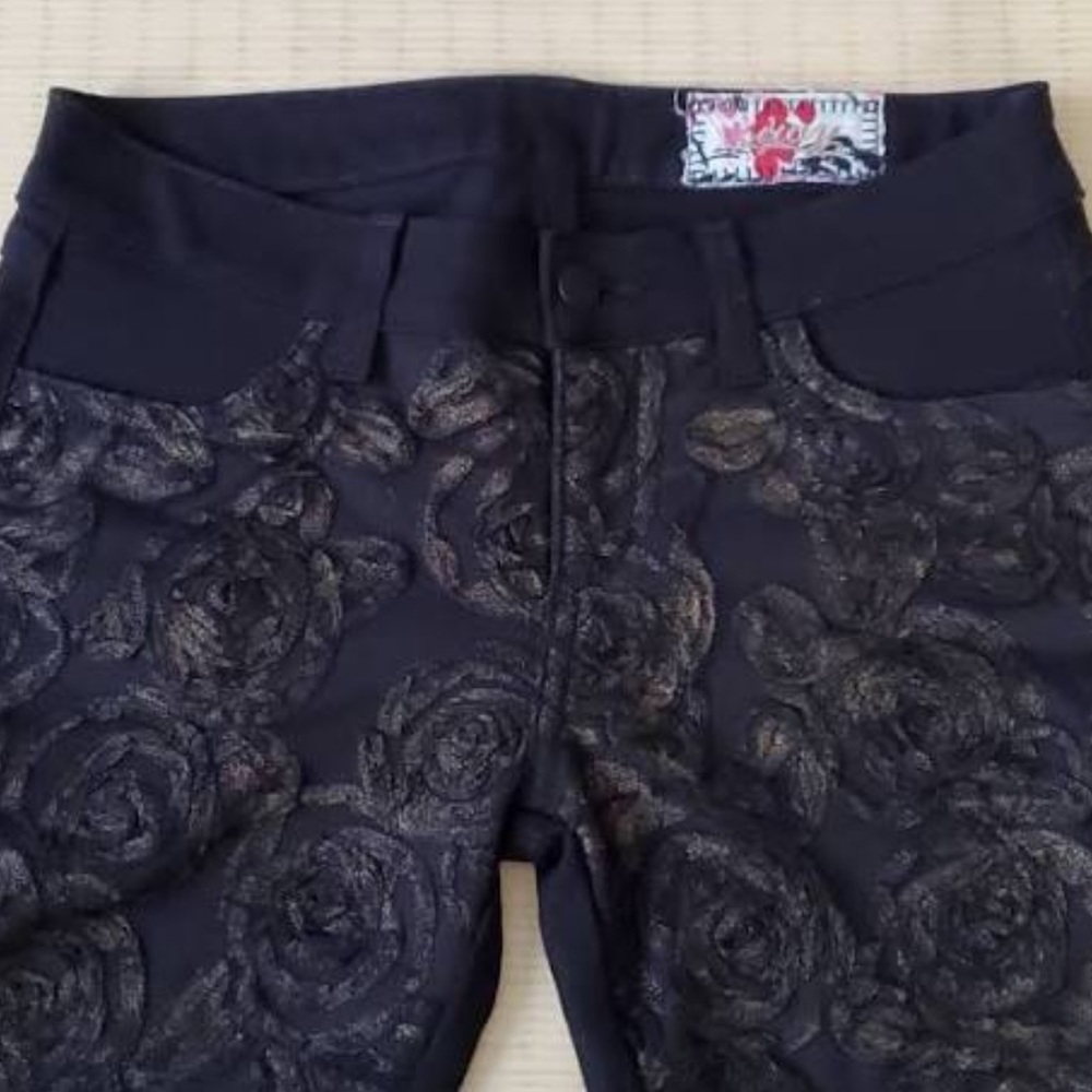 SIWY Jeans - SIWY Black with Gold Mesh Flowers - Floral SkinnyJeans Size 26